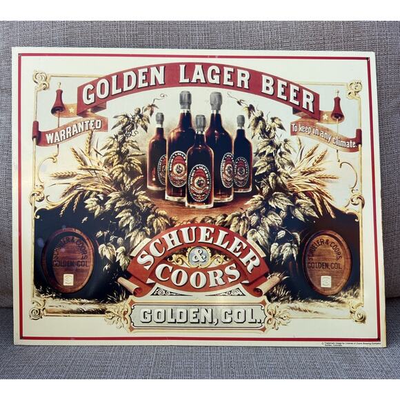 Schueler Coors Golden Lager Beer Tin Sign (16" x 12.75") Golden Colorado Retro - Picture 1 of 6